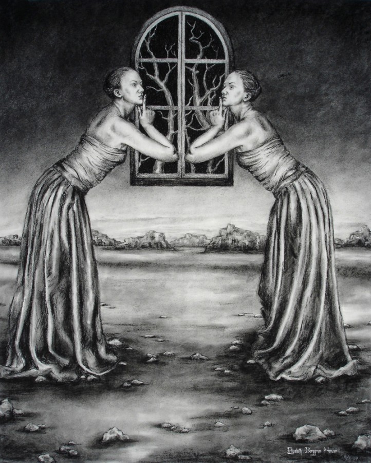 Speiling - Mirroring. Tegning av Elisabeth Berggren Hansen
