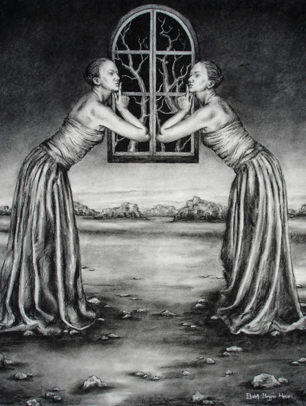 Speiling - Mirroring - miniatyrbilde. Tegning av Elisabeth Berggren Hansen