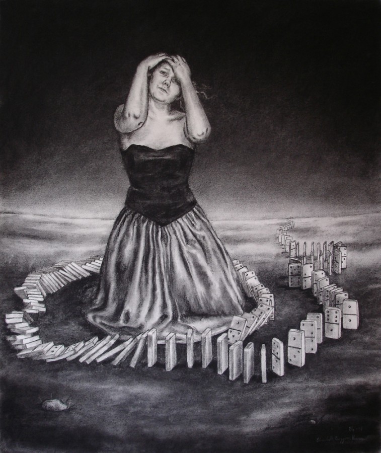 The domino girl. Tegning av Elisabeth Berggren Hansen